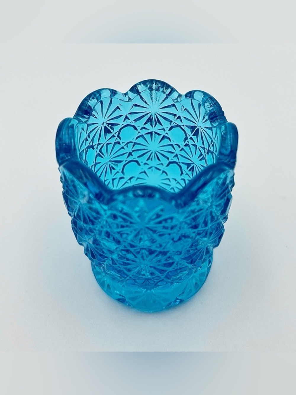 Vintage Bright Blue Pressed Glass Toothpick Holder
